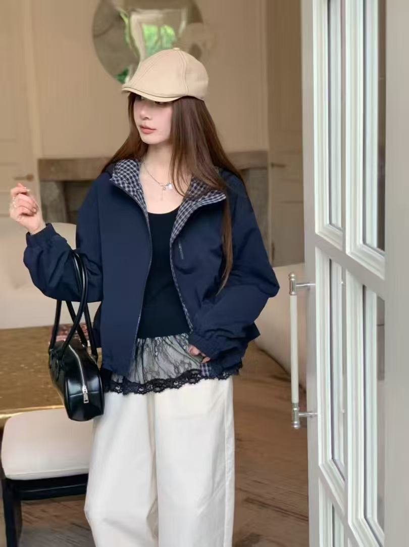 [ W i F i ]A17格子拼接连帽外套秋新款宽松休闲外套