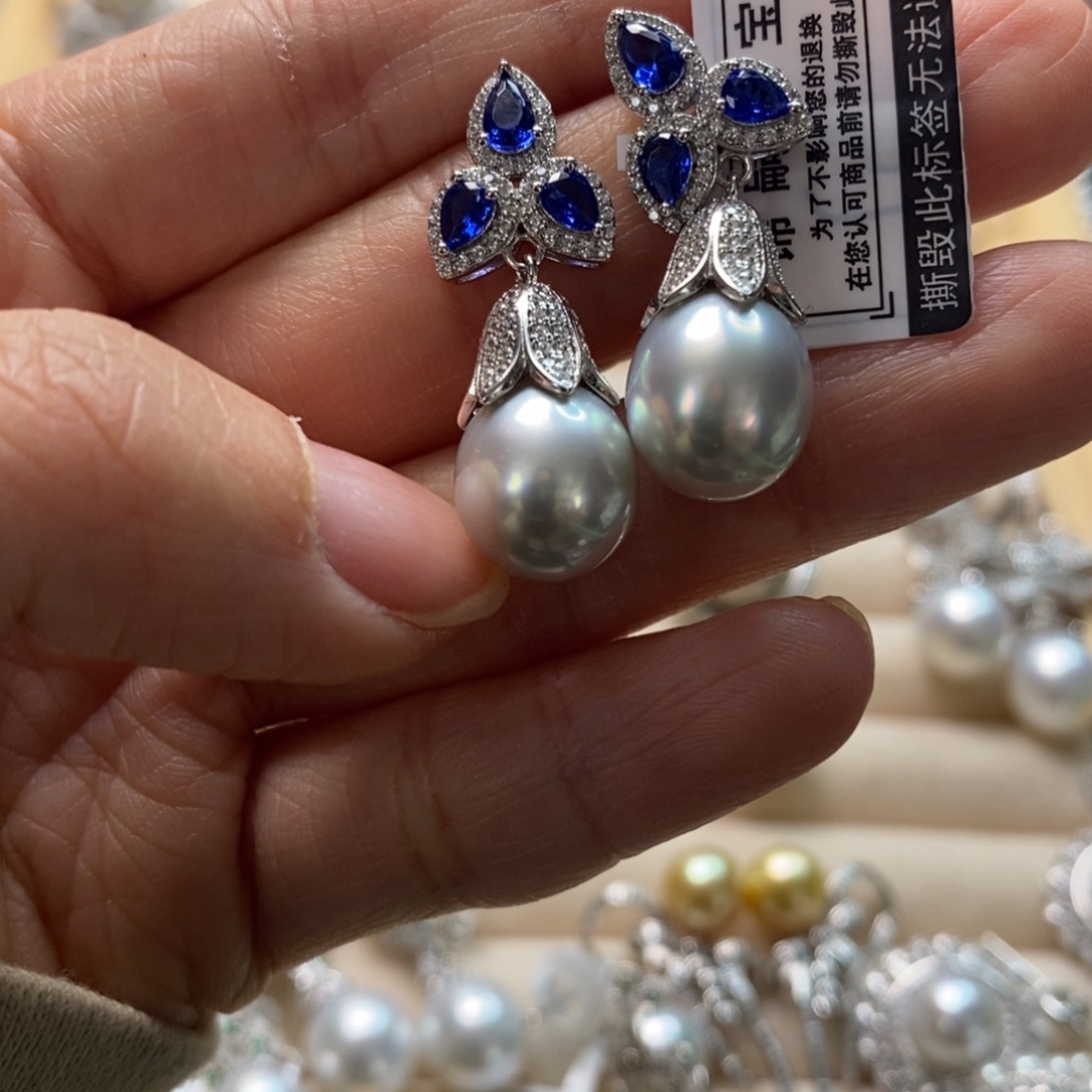 海水珍珠耳饰银S925镶嵌
