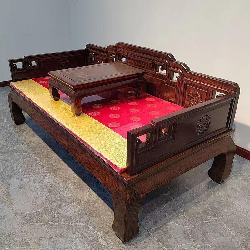 国色天香圆花罗汉床正宗北方老榆木原木材质全榫卯罗汉榻沙发床