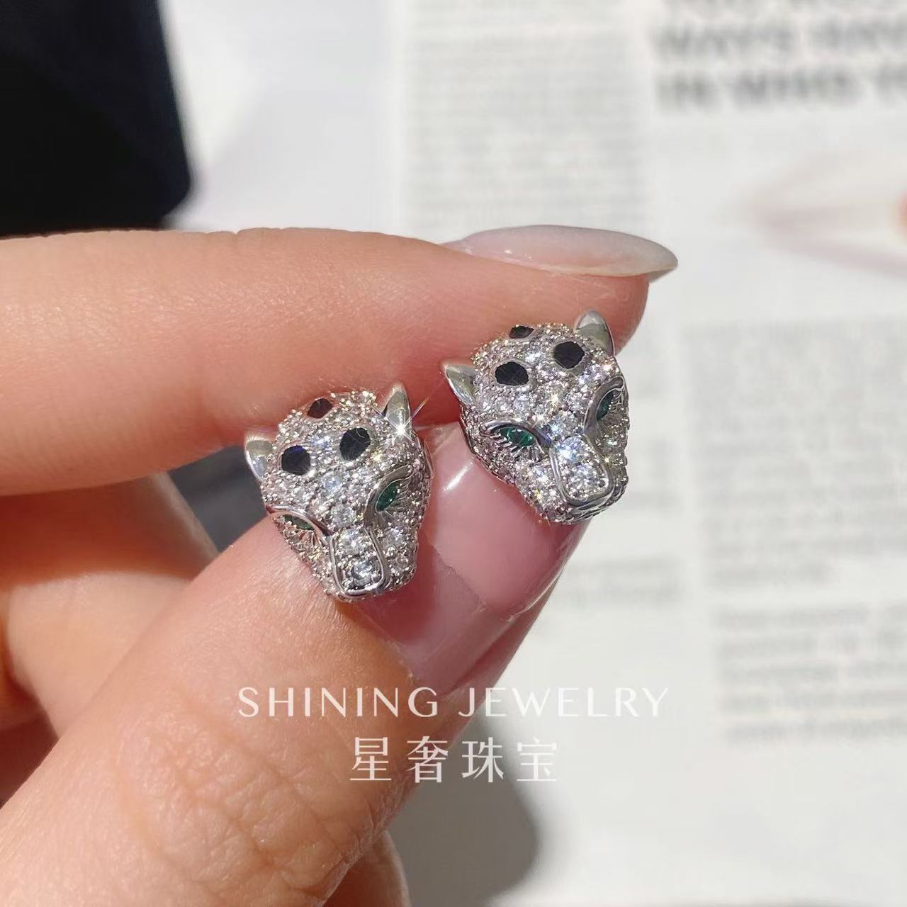 【星奢珠宝】18k金满钻豹子钻石耳钉天然真钻（少量库存）