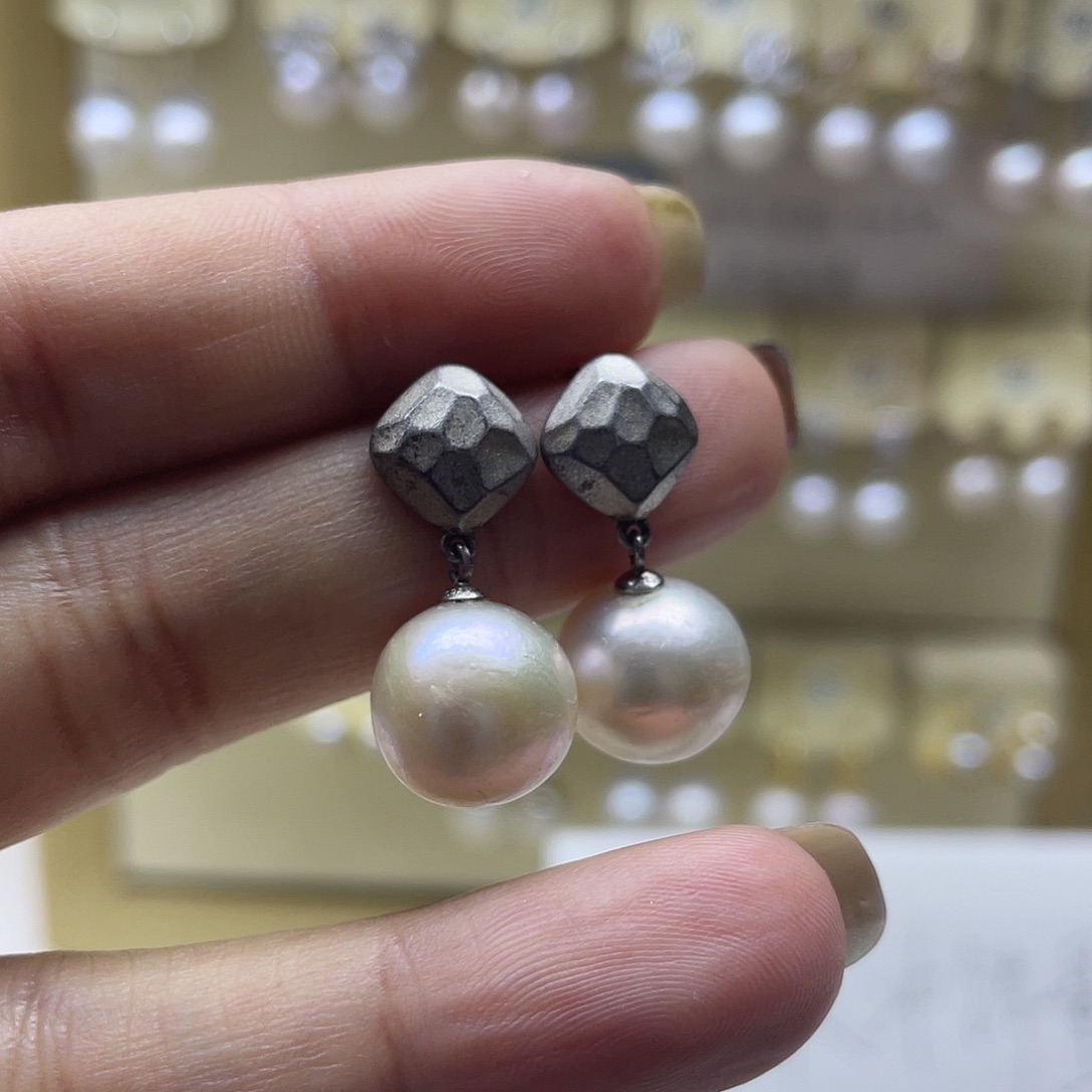 耳饰银S925镶嵌淡水珍珠