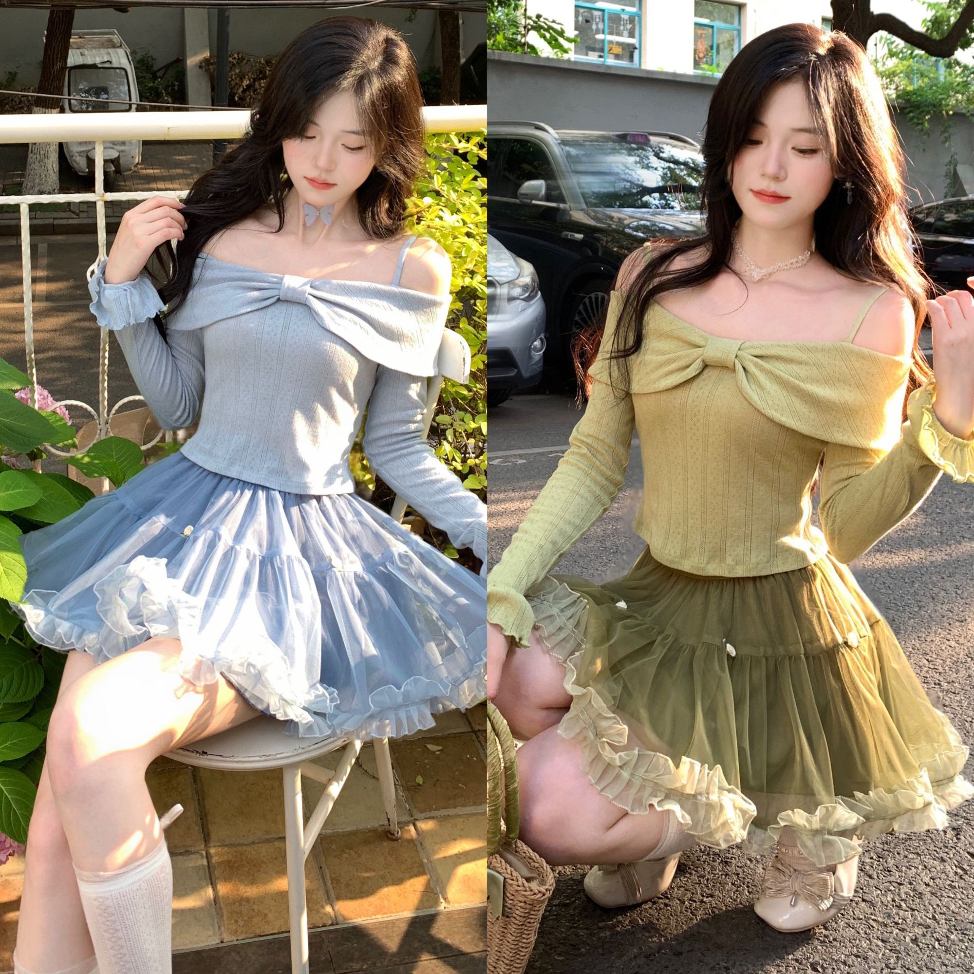 Blovelan云朵甜梦 千金纯欲风吊带上衣+网纱千金感减龄蓬蓬蛋糕裙