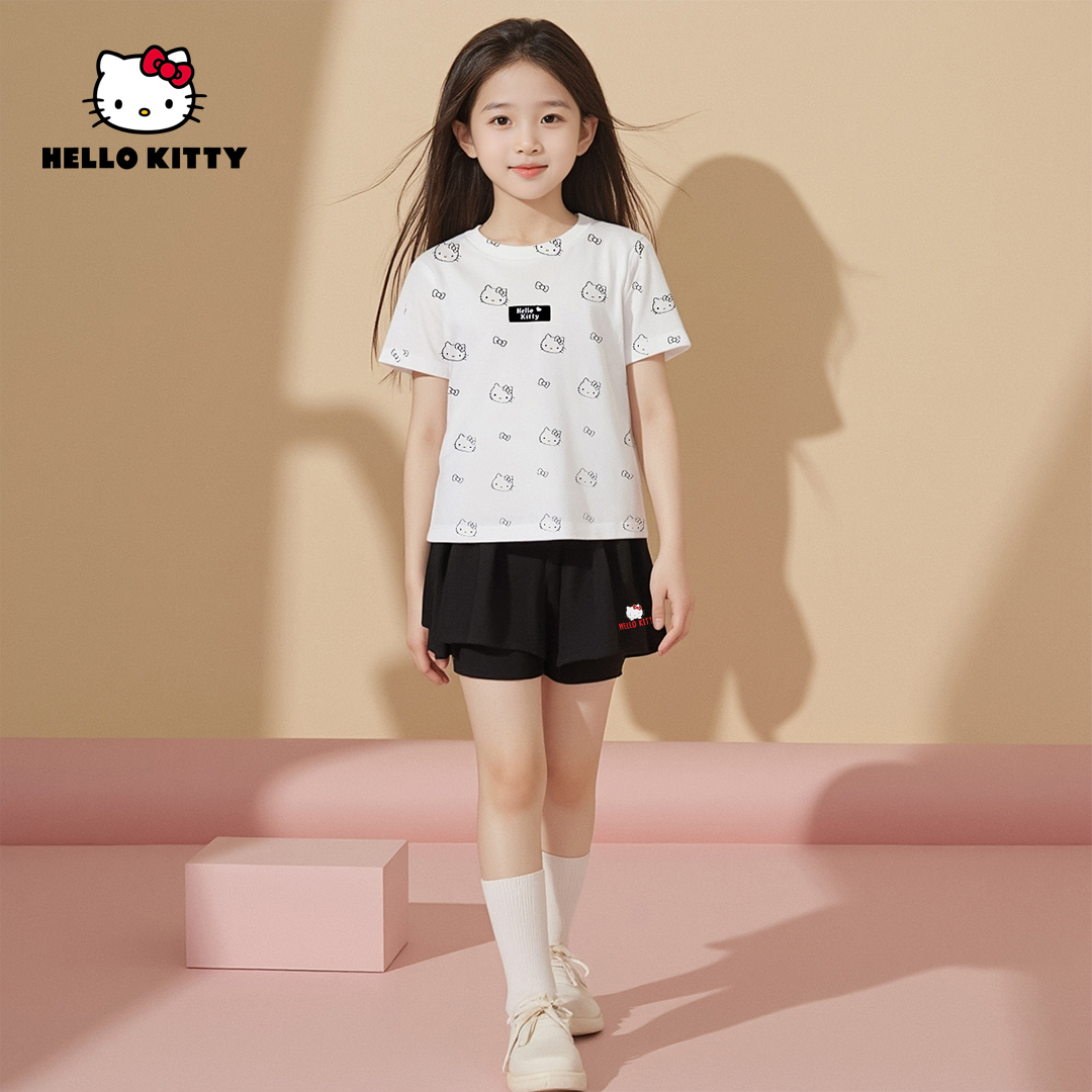 HelloKitty夏季新款休闲满印卡通套装女宝两件套AC5220MK070 KT 