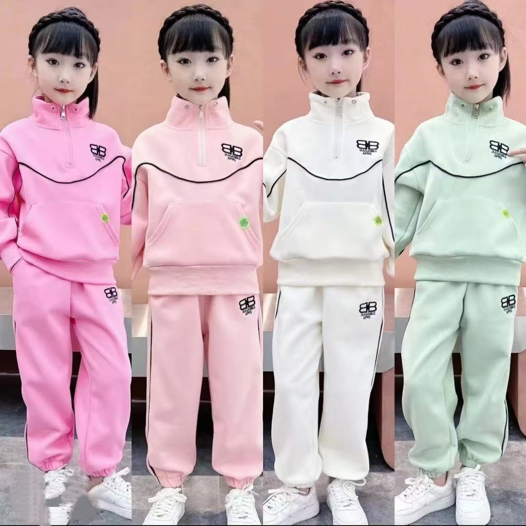 女童秋装中大童套装春装公主风卫衣女童加绒萌娃穿搭时尚洋气女孩