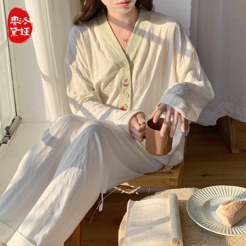 新款睡衣女棉质春秋季长袖长裤宽松两件套女士夏天可外穿家居服
