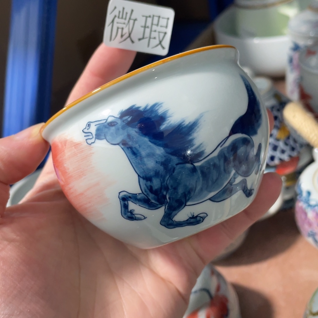 釉下手绘茶具微瑕