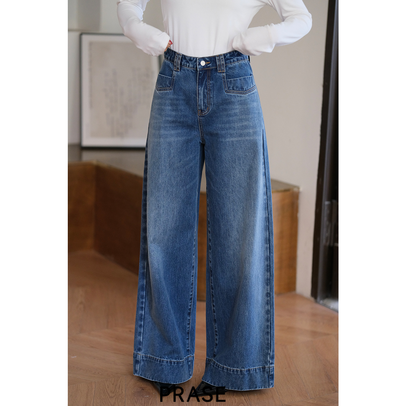 PRASE·噜【蓝岸牛仔】100棉微胖轻奢设计款秋女直筒牛仔裤PR507B36
