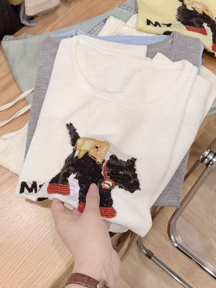 七言家 夏日ins穿搭奶白钉珠狗竹节麻飞袖8