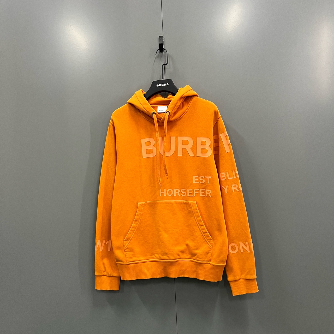 95新 BURBERRY/博柏利 （bb）125  橙色大logo印花帽衫 S码