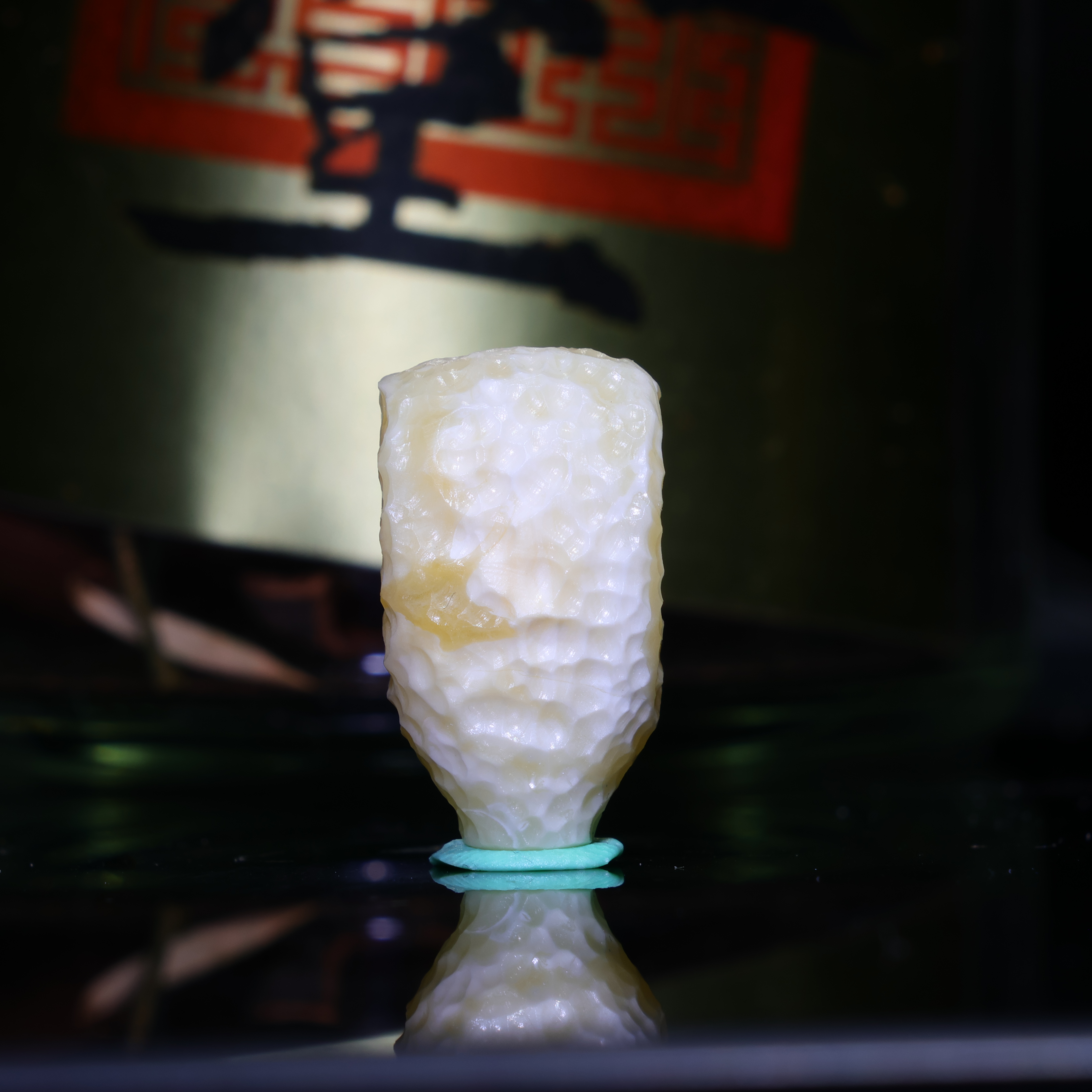 11m锤纹三通天然原矿一物一图白蜡白花精工雕刻蜜蜡三通佛头z87