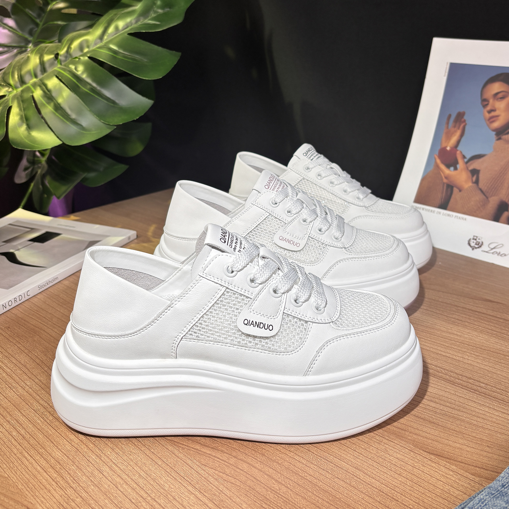 【6公分】可踩脚两穿网面小白鞋2025夏季新款前系带运动休闲鞋子