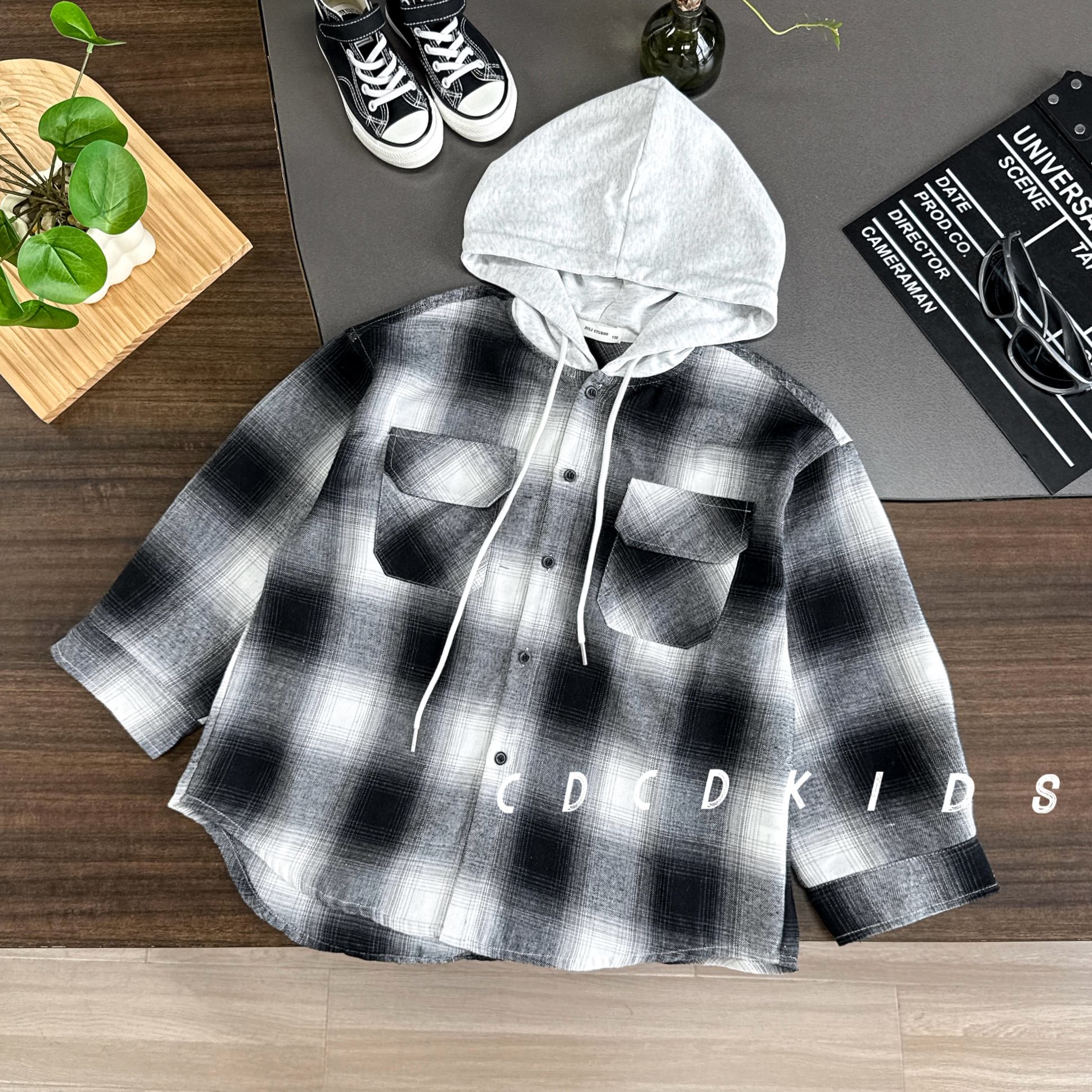 川度88117儿童秋季韩版连帽格子开衫男女童中大童休闲长袖衬衫