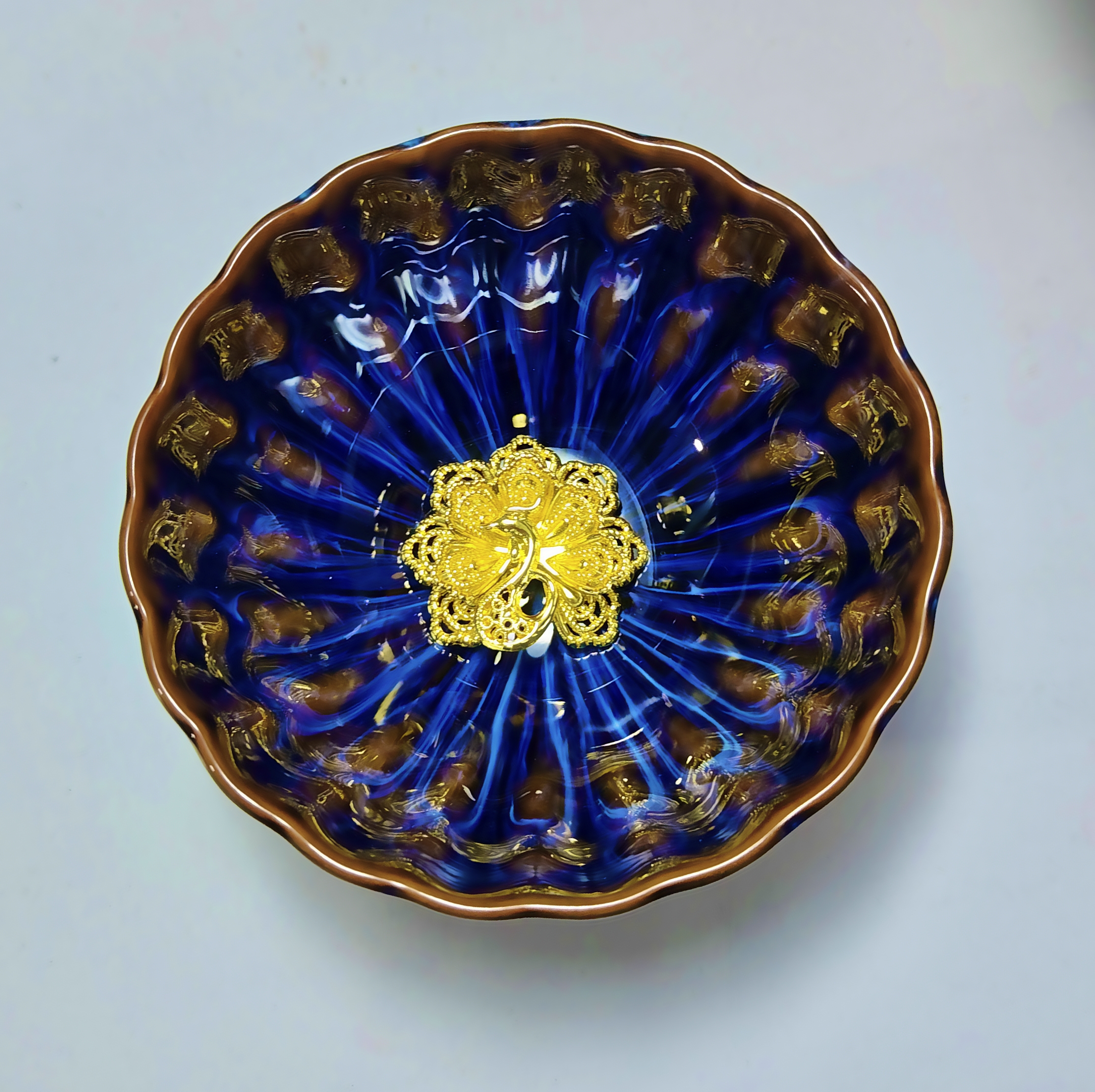 梦幻蓝棕 金孔雀杯 高端瓷器13（无礼盒）