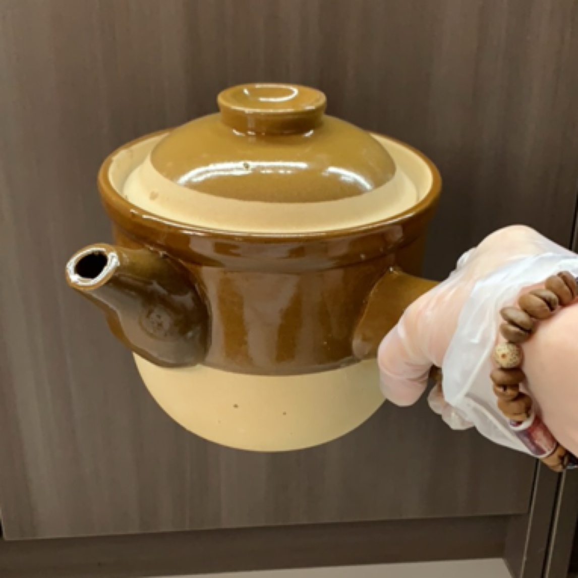 磁州窑侧把养身壶，口径16.5高14