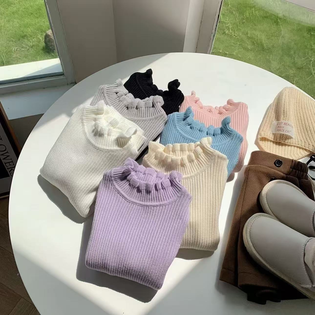 儿童长袖针织衫毛衣秋冬季套头时尚半高领内搭女童纯色百搭上衣