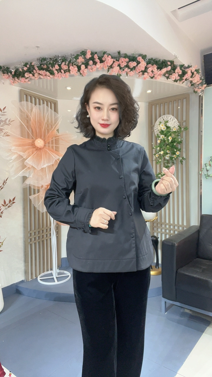 【不加绒】新中式国风高级感纯色木耳边盘扣立领斜扣衬7319