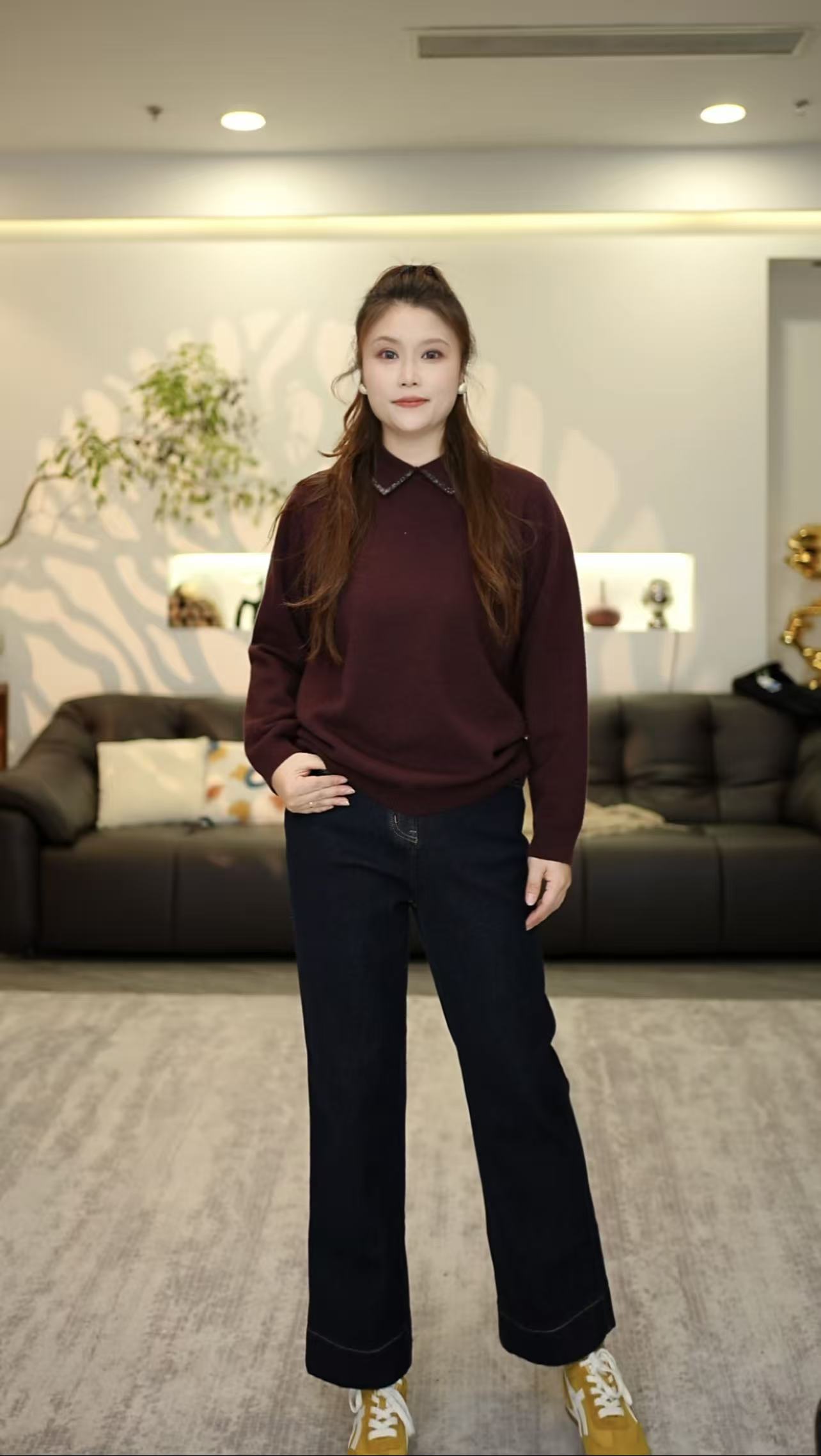 钻石领120-220斤大码mm轻奢翻领针织打底衫女秋冬减龄瘦毛衣