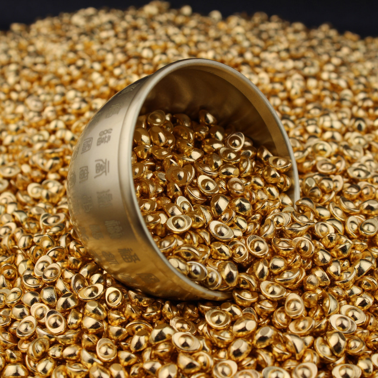 （个人专属接福）实心合金小元宝百福米缸装饰品小摆件盲袋