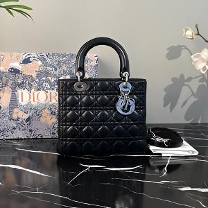 99新 DIOR/迪奥 迪奥黑银戴妃五格羊皮手提包 C835142 1107