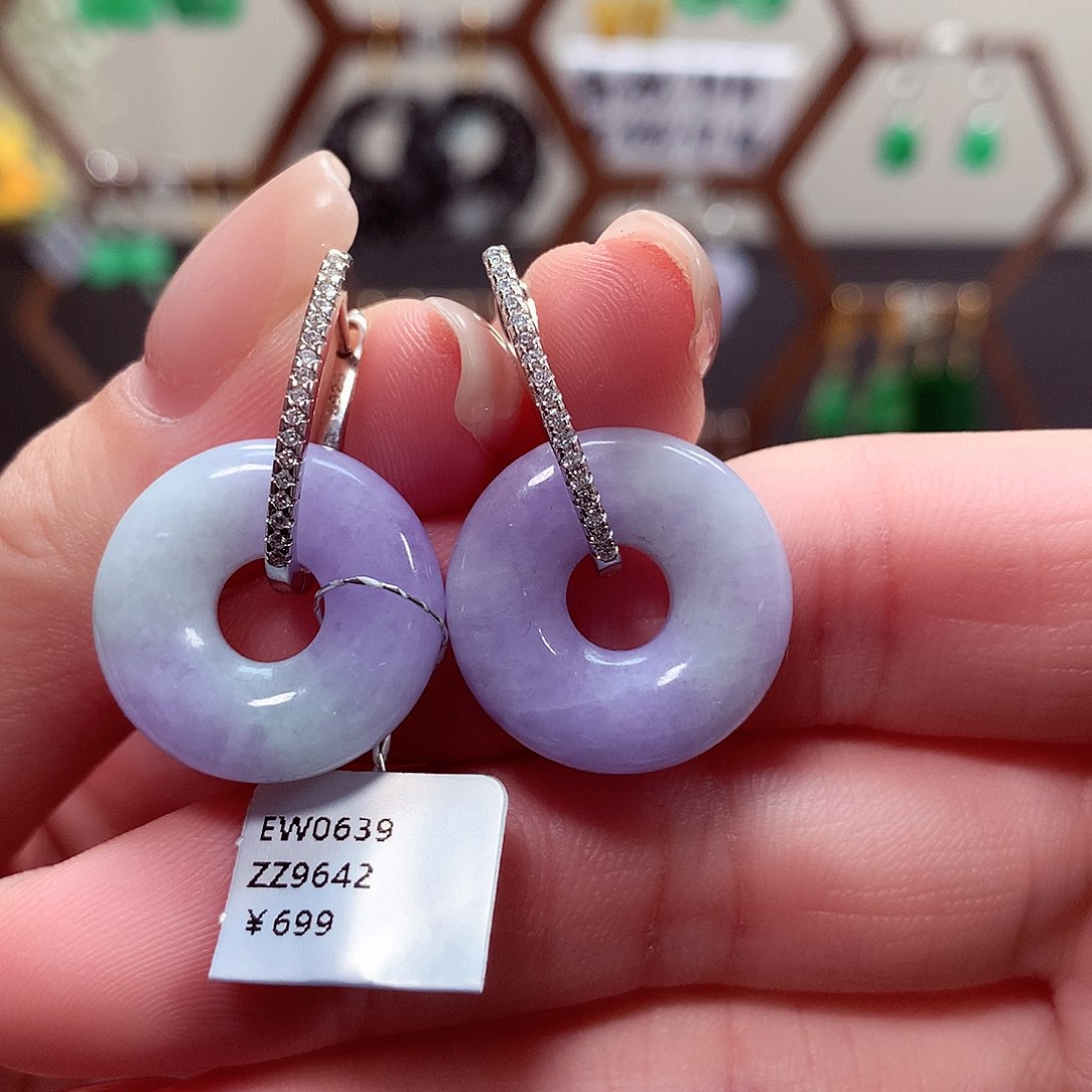 翡翠耳饰银S925镶嵌天然翡翠