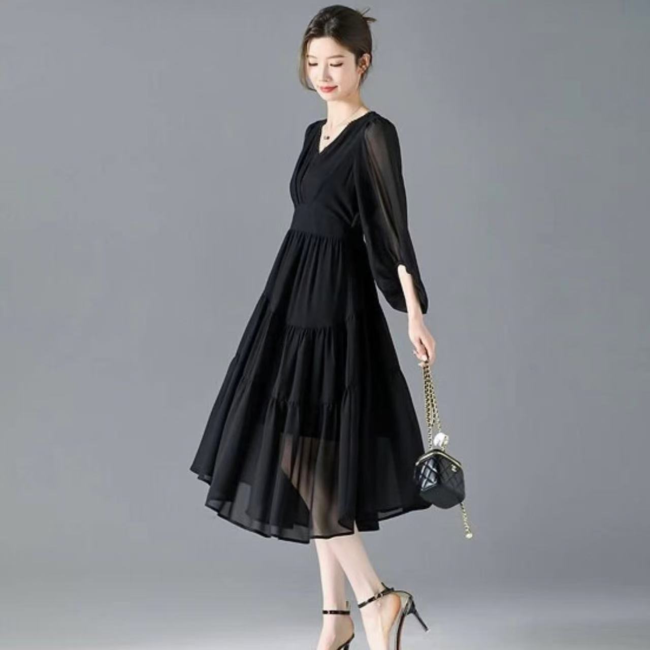 【AS•原创设计】nn036-时尚女装设计感连衣裙洋气气质显瘦中长款