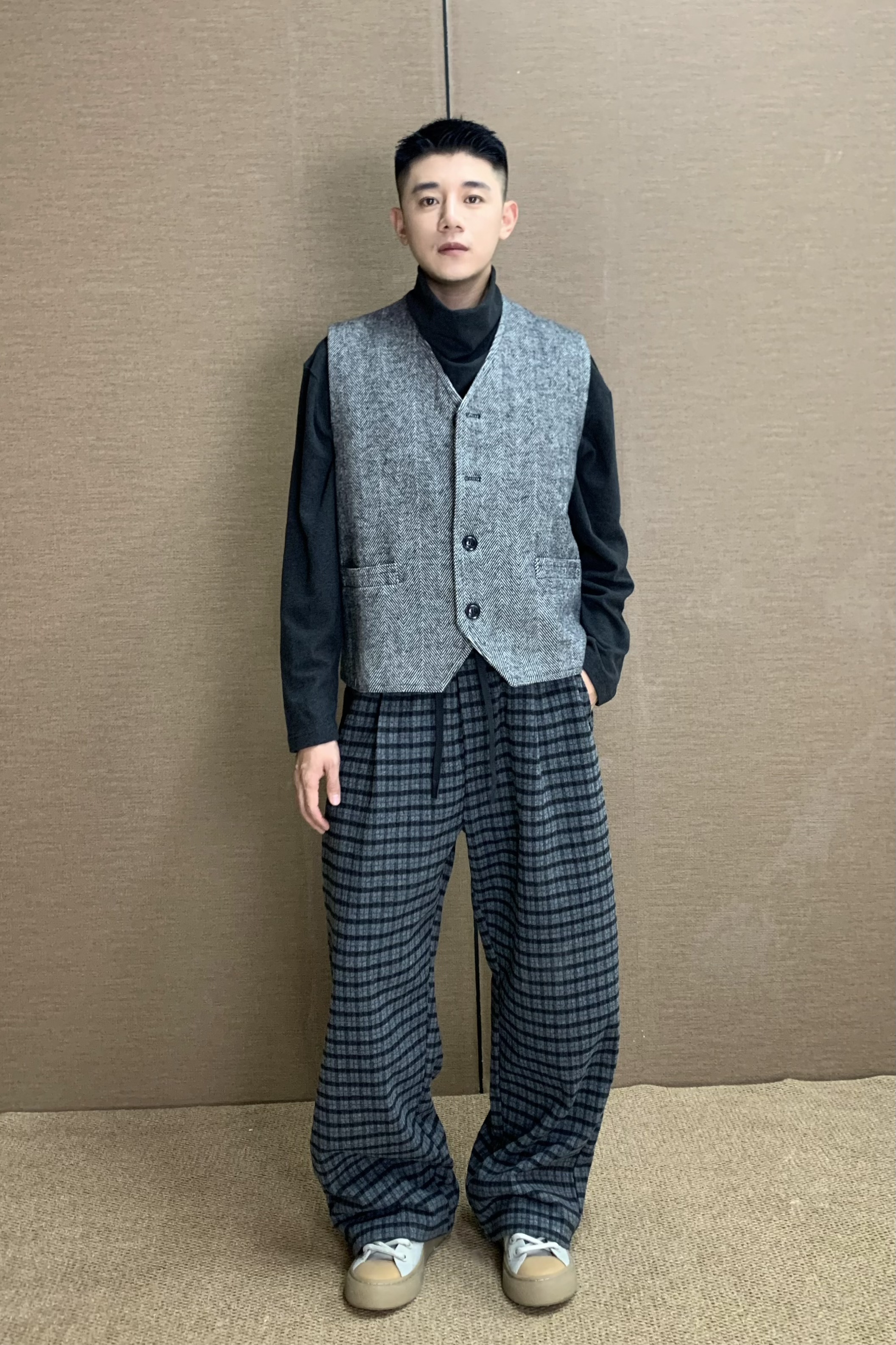 厚款无领秋季标准中性风法式马夹套装马甲正装韩版