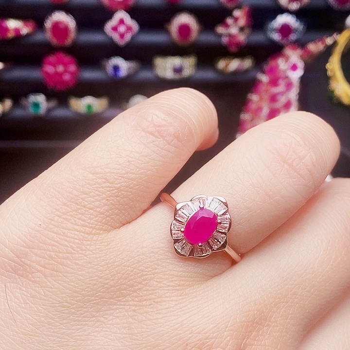 红宝石戒指银S925镶嵌