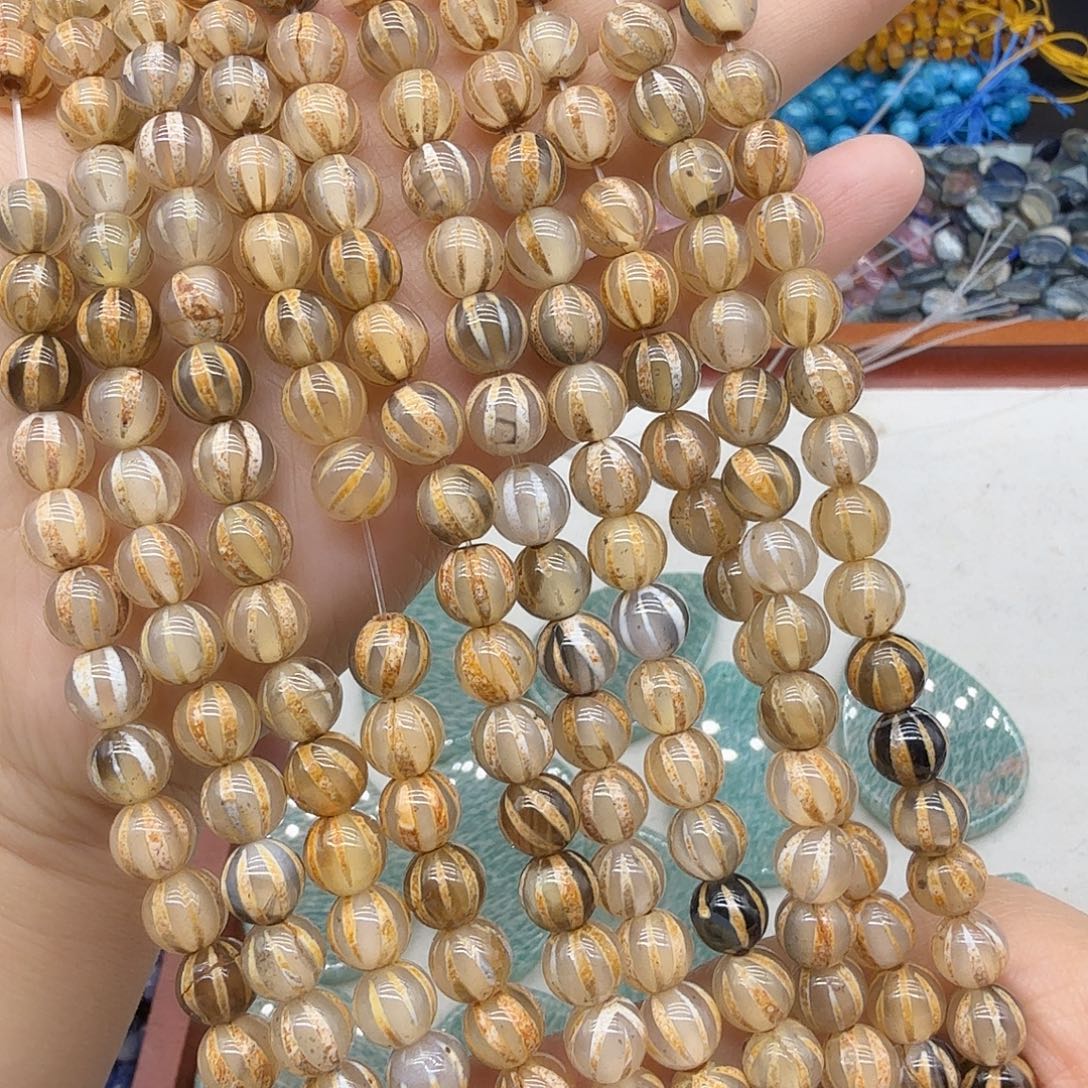 水晶珠宝半成品未镶嵌7+老料玛恼瓜珠一条