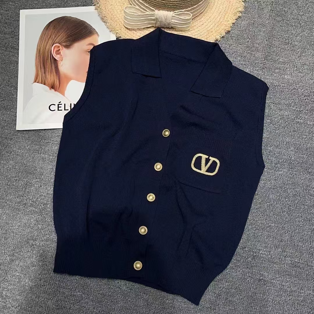 欧洲站2025夏季新款时尚翻领无袖针织背心女高级感宽松百搭小众潮