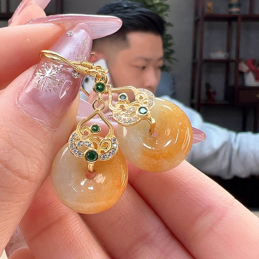 翡翠耳饰银S925镶嵌耳环
