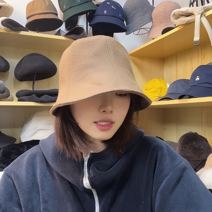 纯棉棕色盆帽后面松紧
