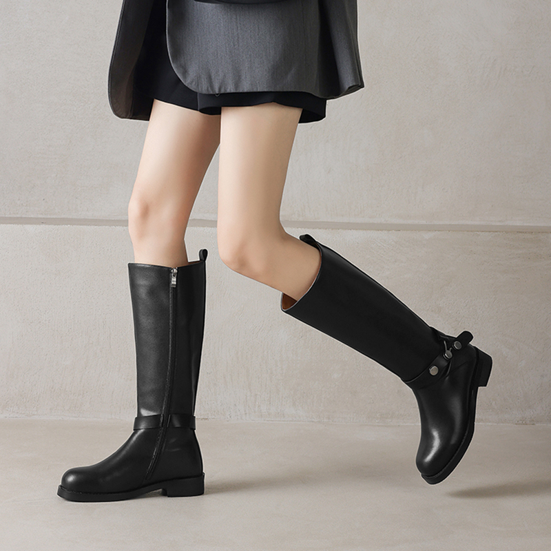 加肥大码长筒靴大筒围粗腿靴冬季女鞋单靴高筒靴平底低跟加宽胖脚