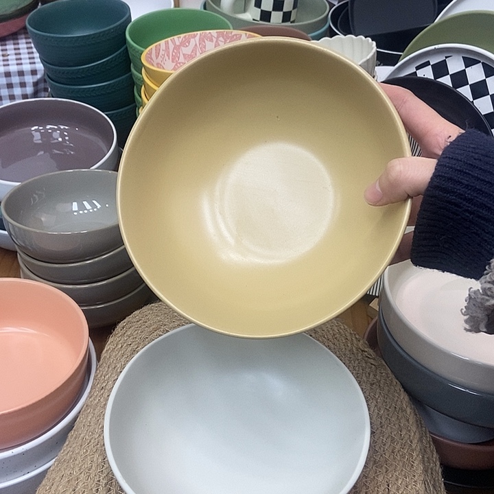 陶瓷7英寸面碗米加黄色