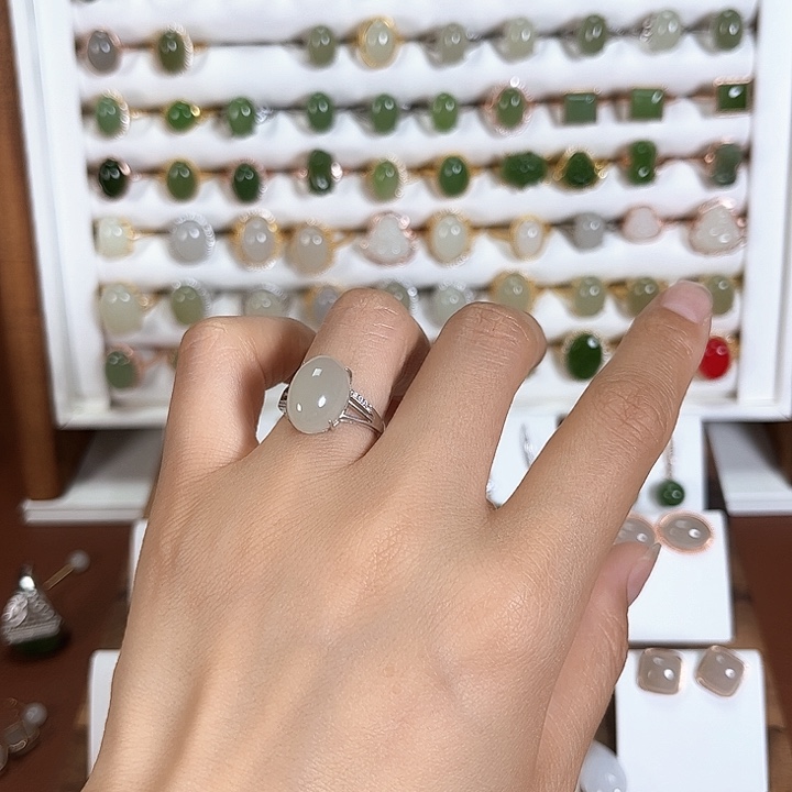 和田玉戒指银S925镶嵌