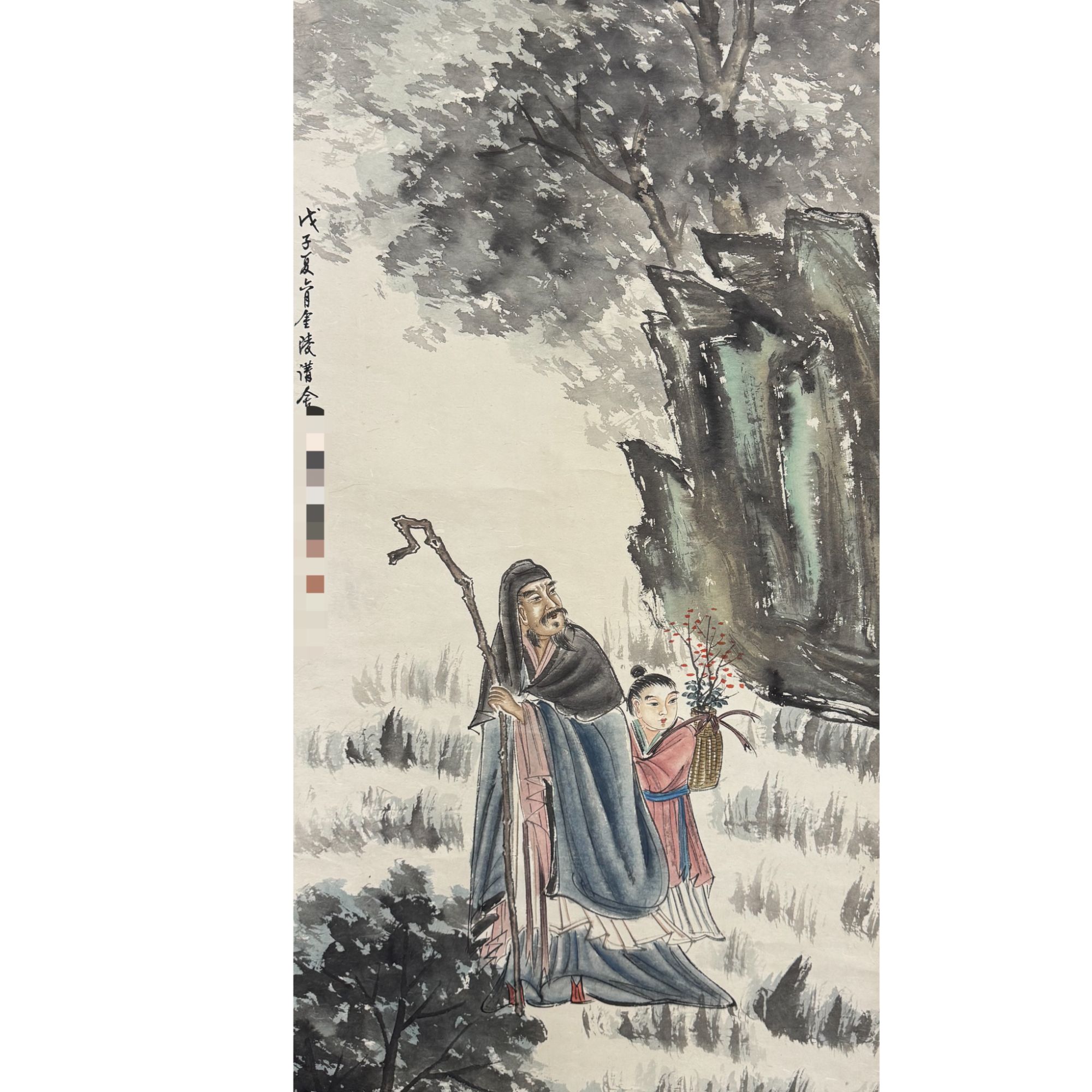 傅老 款 人物立轴 137X68约8.4平尺
