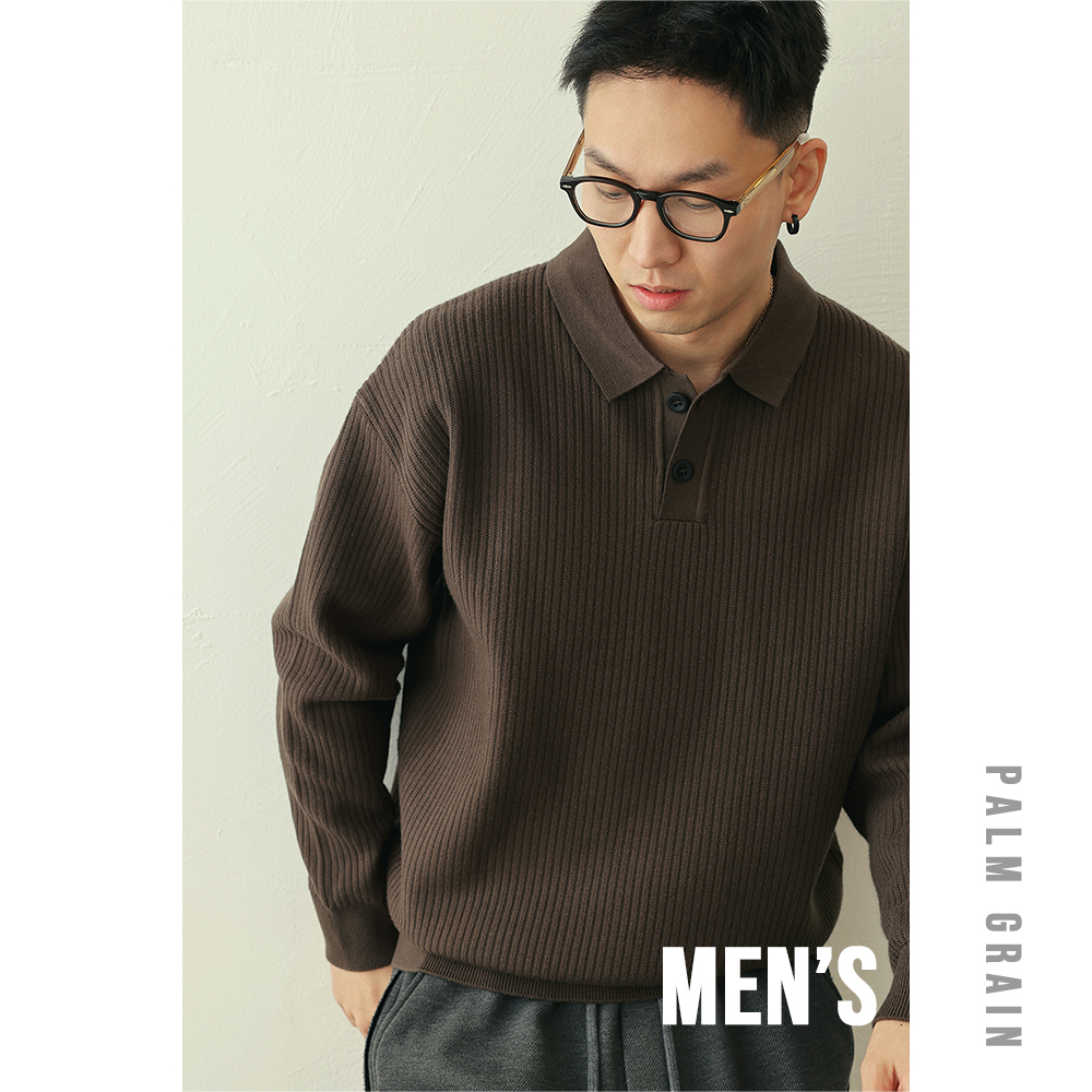 【烬衍】Palm.G冬季日系潮流纯色休闲翻领针织衫毛衣25615