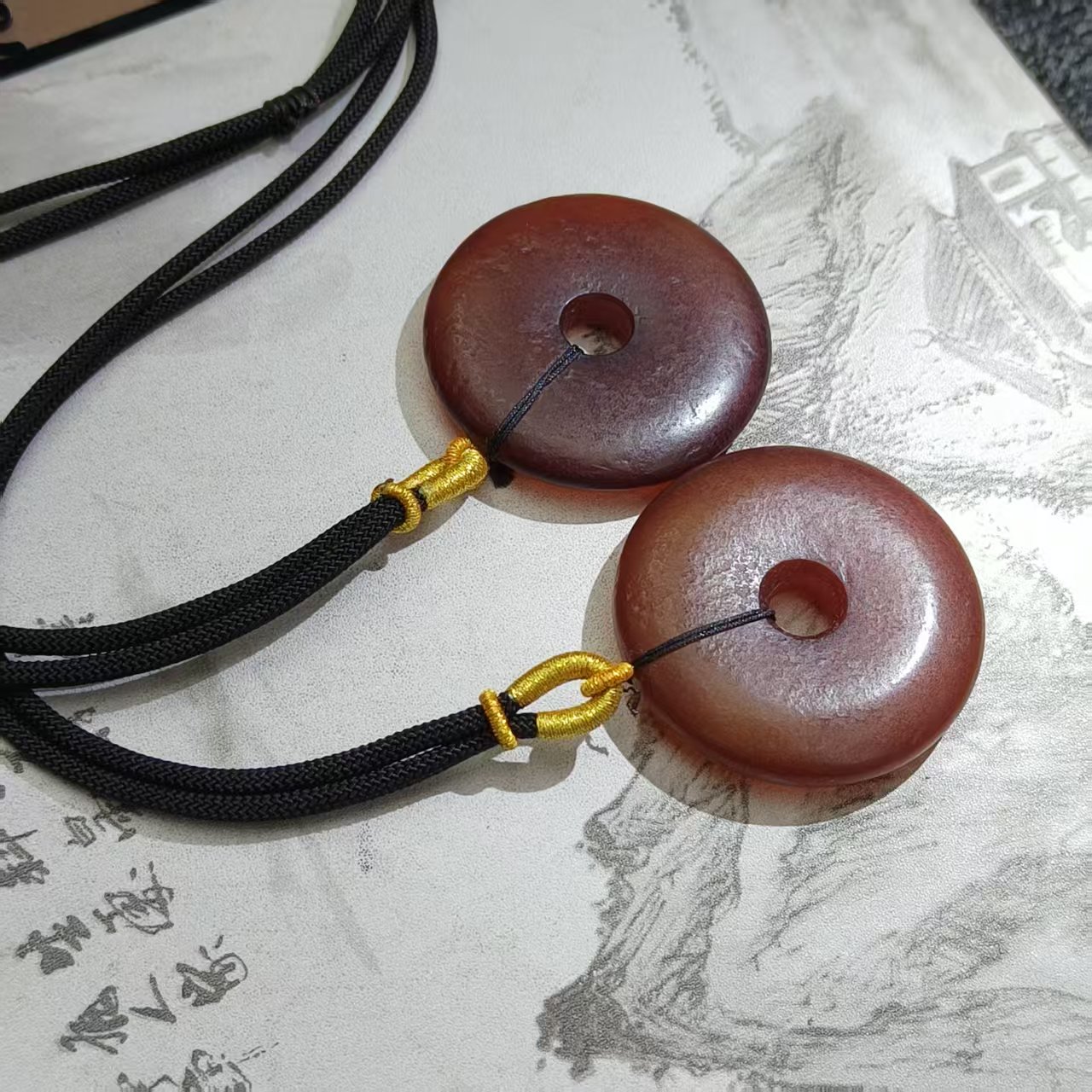 面面来财珠宝S7880血灵参珀玉玛瑙平安扣-配绳子-多样性发一件货