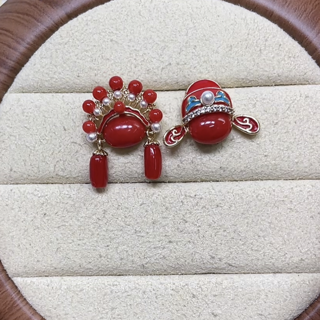 胖爷品牌直营天然珊瑚蛋面耳钉