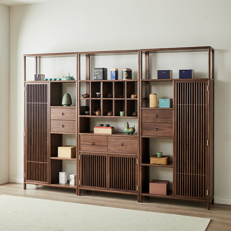 北美黑胡桃木博古架新中式茶柜95*35*200