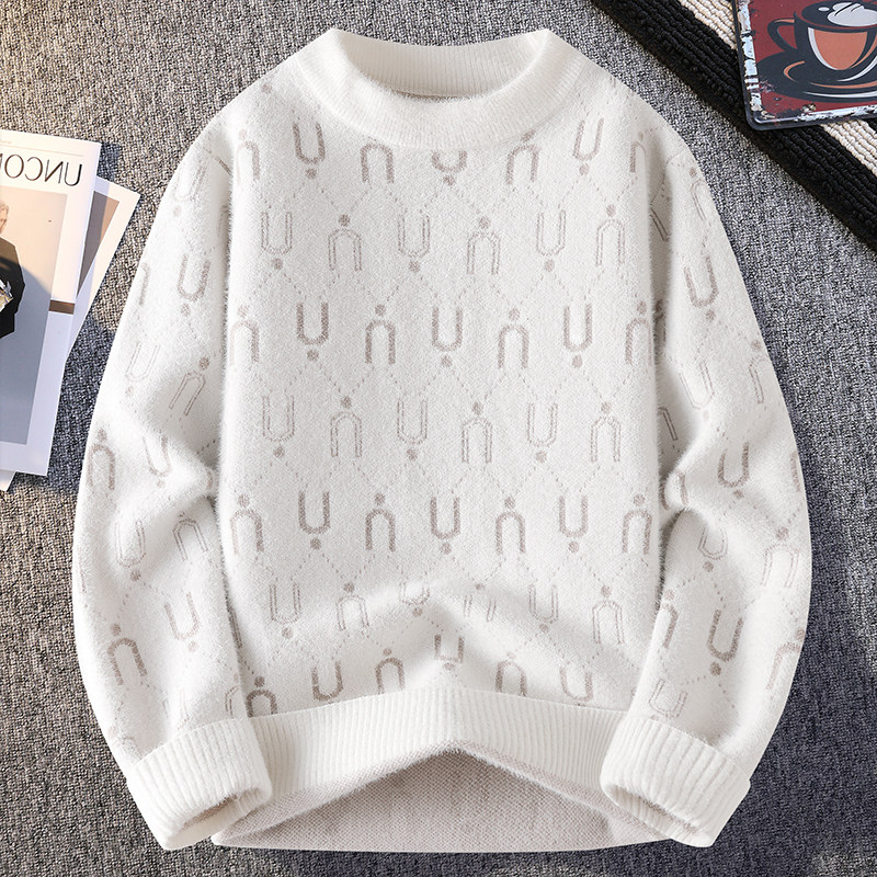 【高品质 仿貂绒】毛衣男加厚半高领毛衣打底衫加绒保暖圆领543