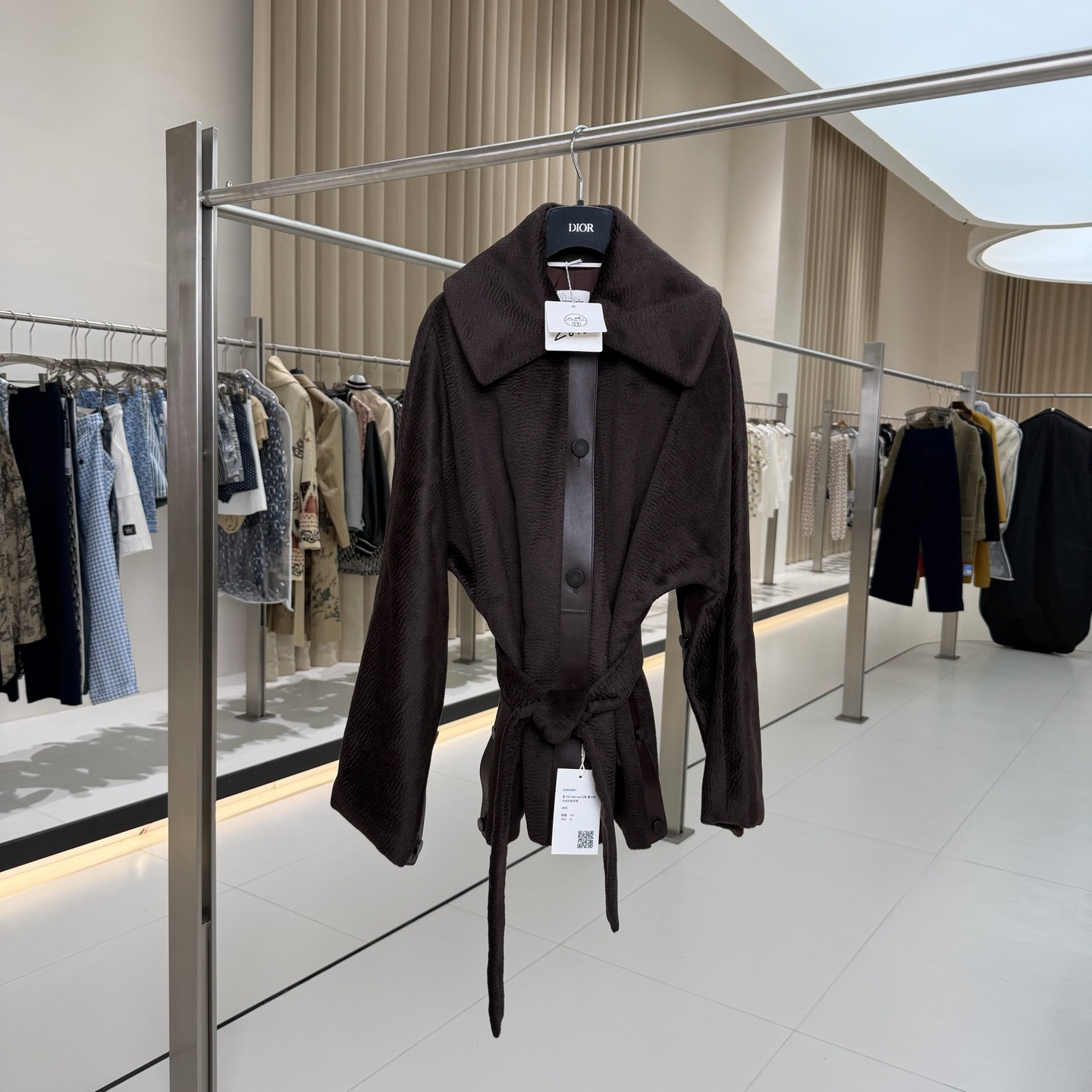 未使用 Hermes/爱马仕 摩卡棕羊绒拼皮皮草外套 38码 GM005961