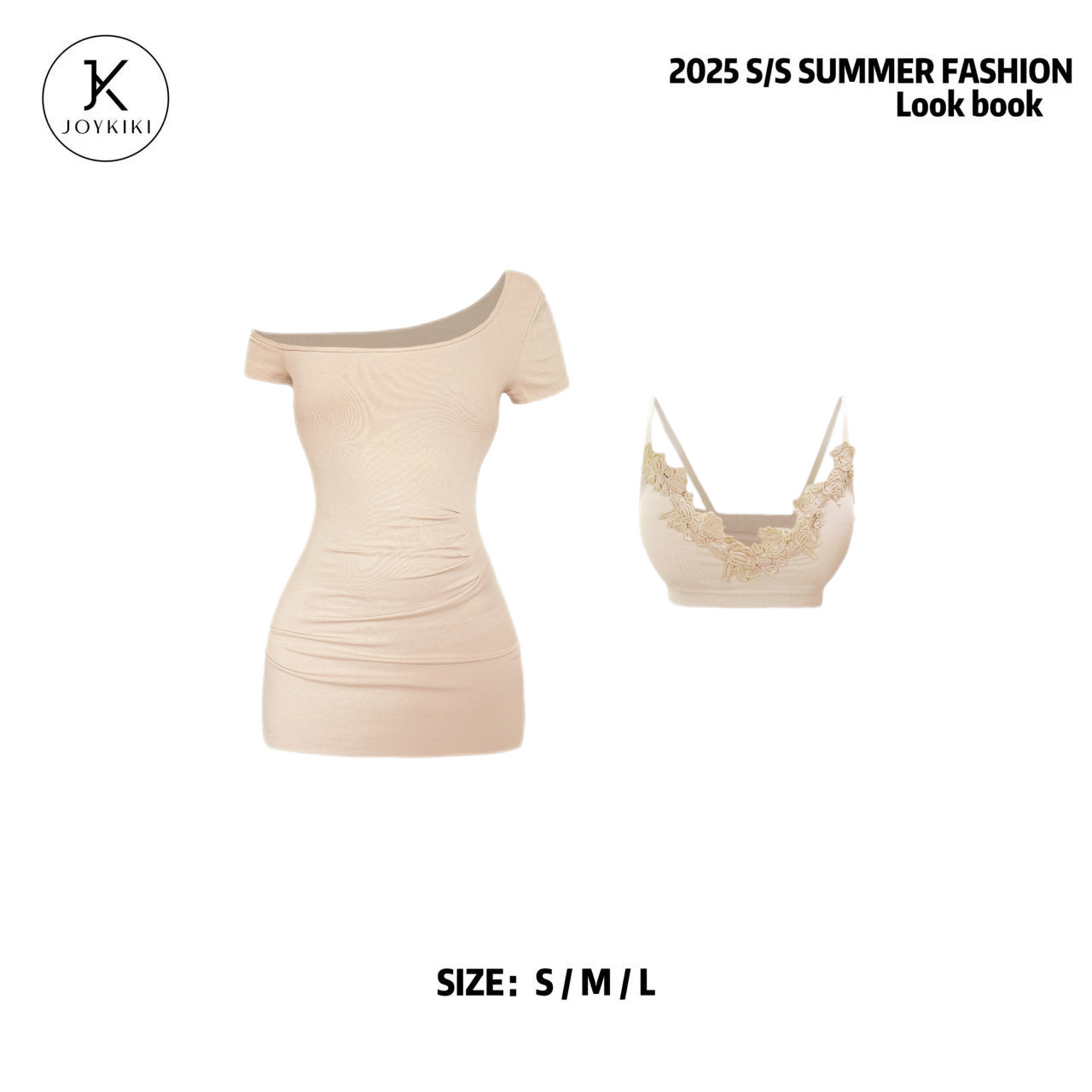 JOYKIKI金金【气质姐姐】纯欲气质捏褶设计斜肩连衣裙套装J25C047