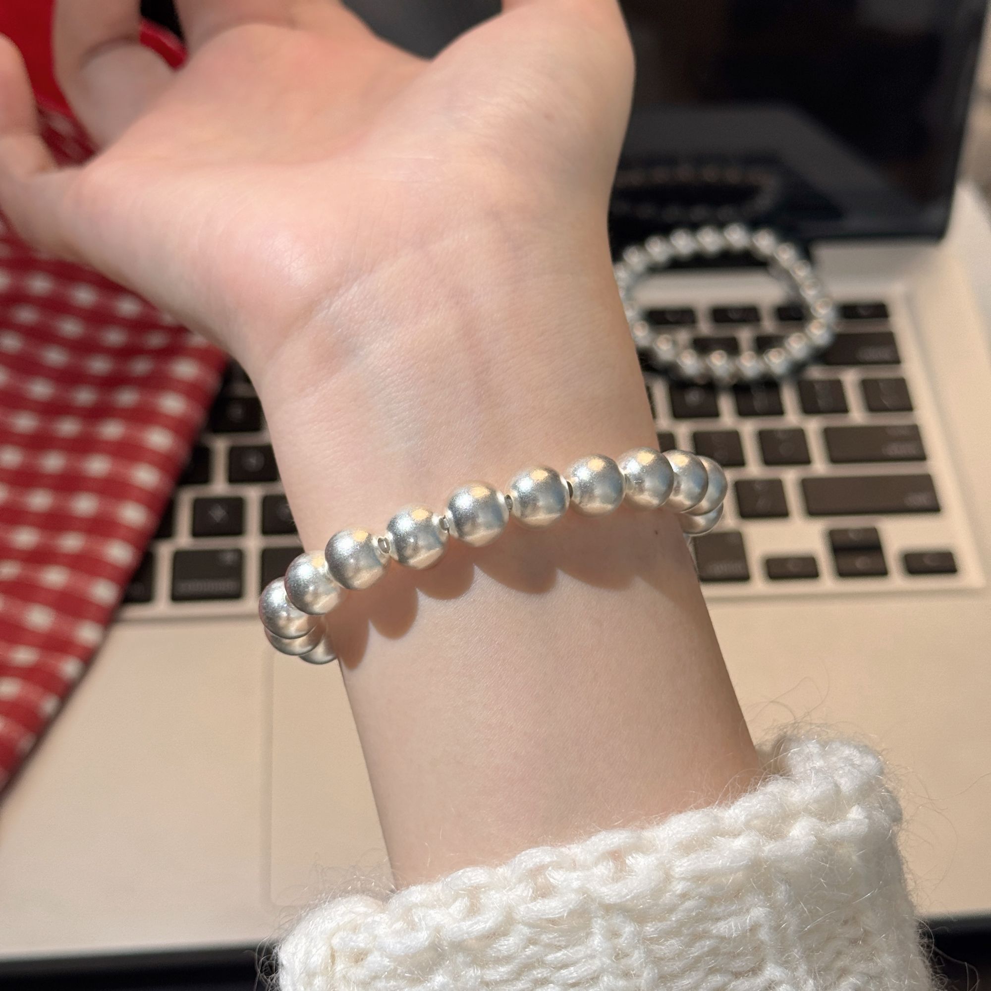 足银手链 【岫白手串】足银999素雅百搭简约光珠素款手串