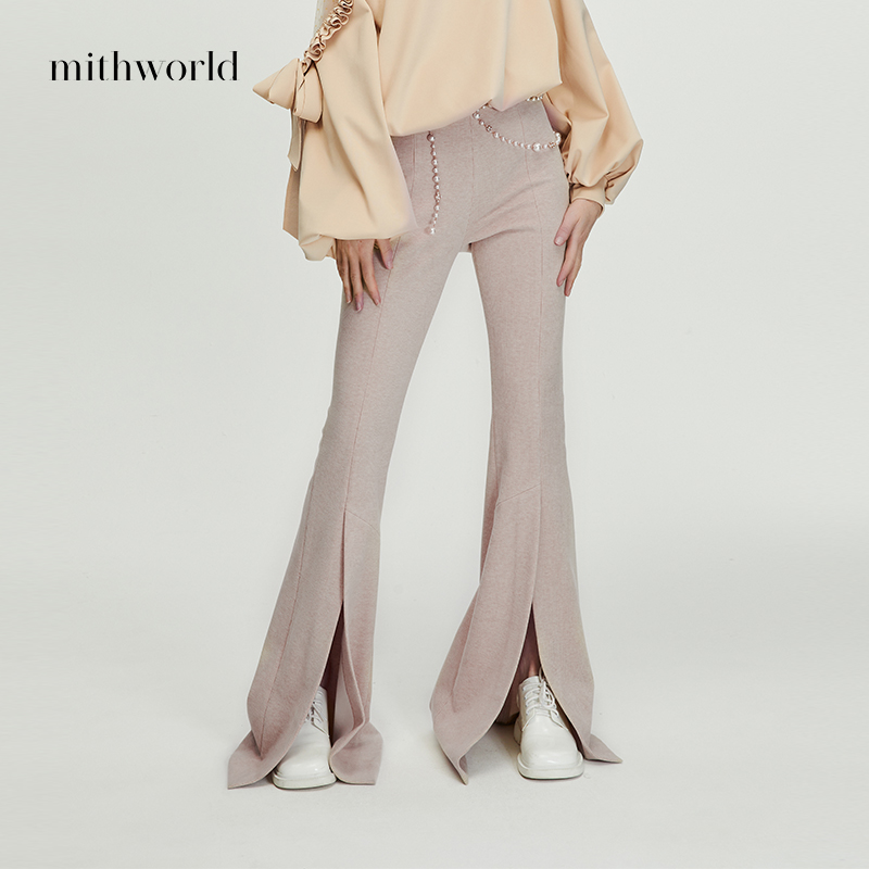 mithworld/沵媞新款甜酷针织开叉喇叭裤W1DFT0246W2A
