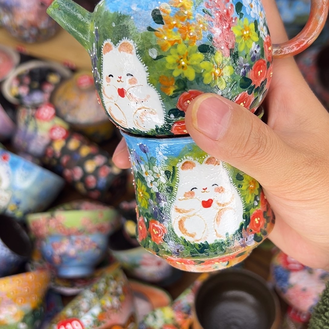 娇****泥塑紫砂手绘套装油画