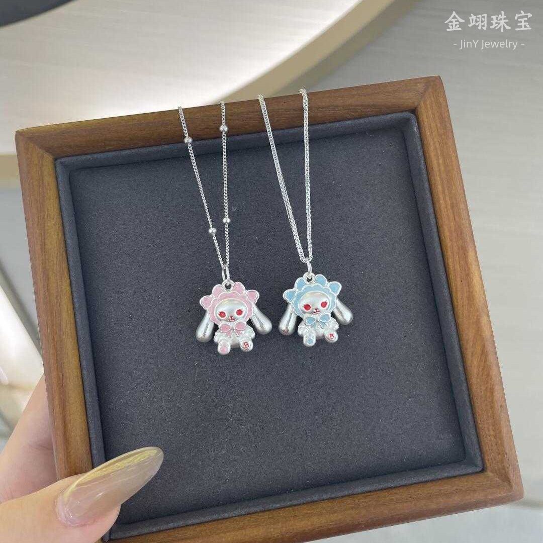 坠链均足银 足银999可爱兔熊纯银吊坠项链lo娘甜美手作少女心小众