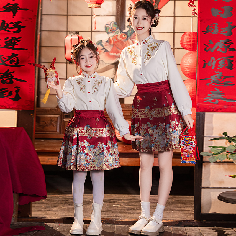 《忆江南》中大童马面裙套装亲子装秋春夏古风裙子女童古装裙子衬衫