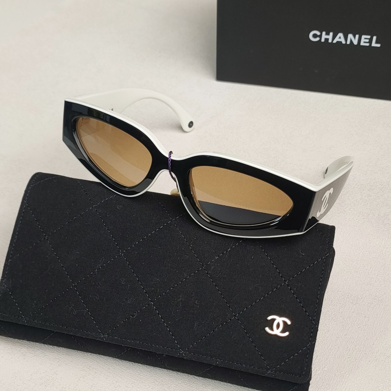 95新 Chanel/香奈儿 Azul-6056/54黑白熊猫镜框茶色墨镜52364