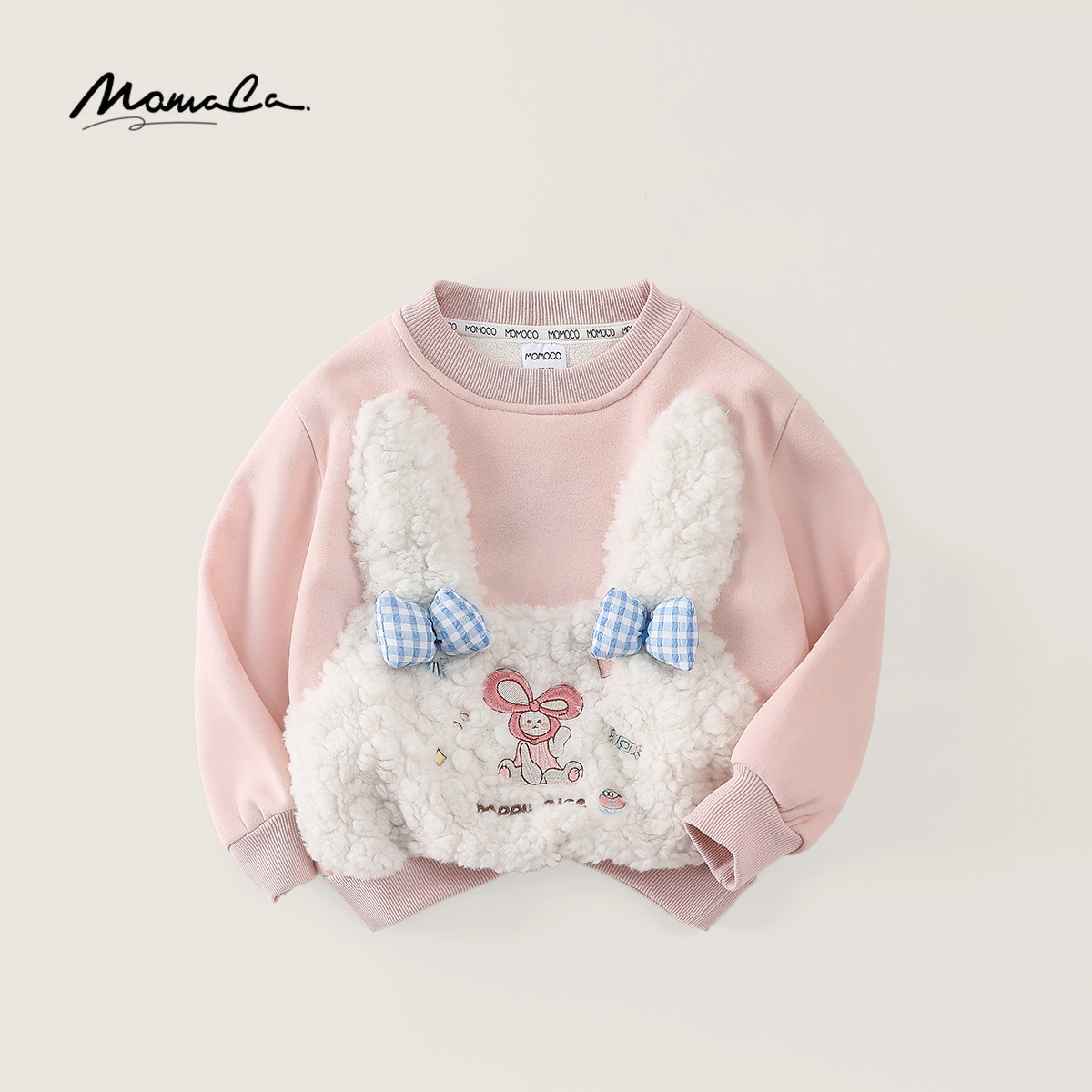 MOMOCO冬季女童休闲韩系兔子舒适厚款休闲加绒卫衣77830232030