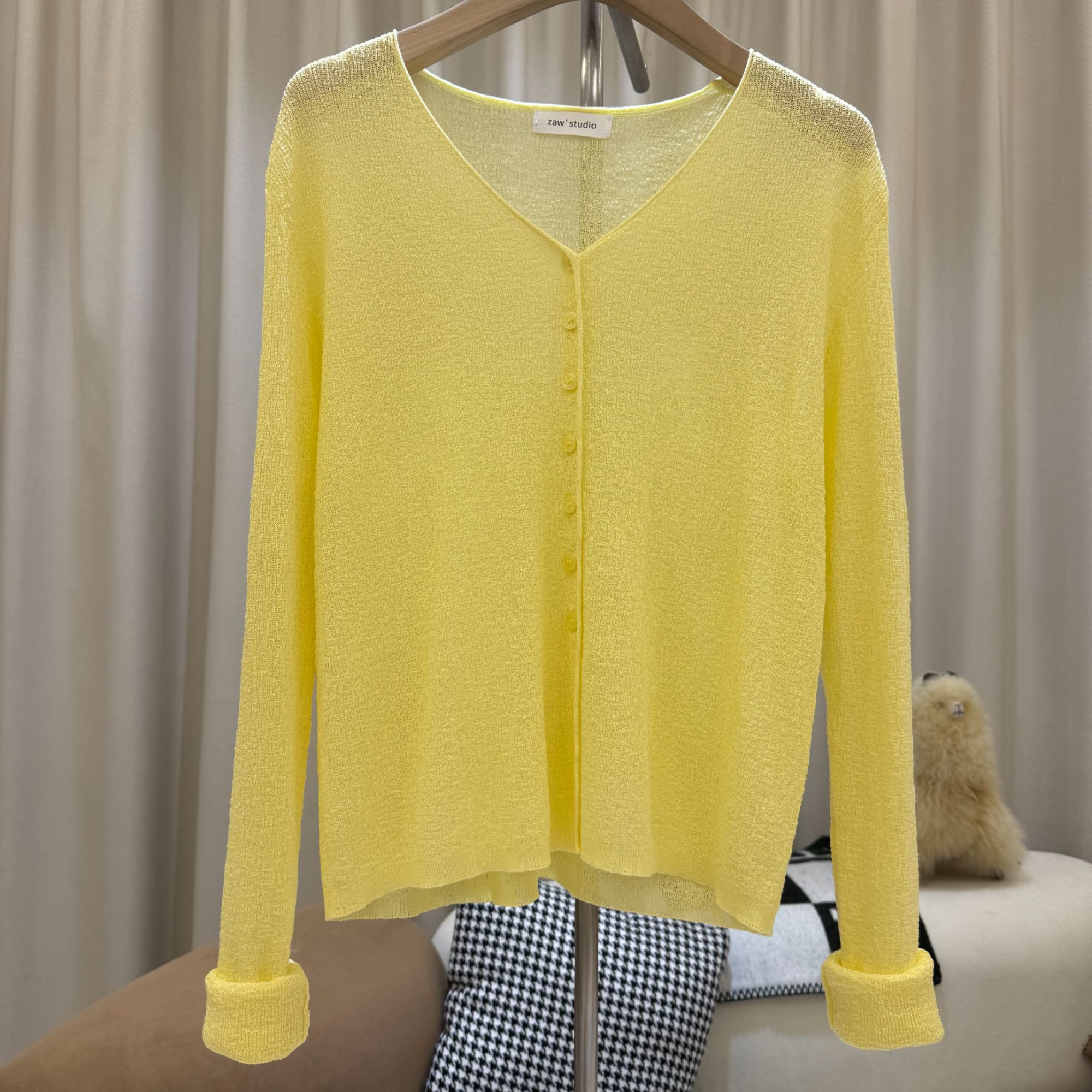 zaw大码V领冰丝针织衫女款爆款2025新款长袖胖mm上衣遮肚子/25122